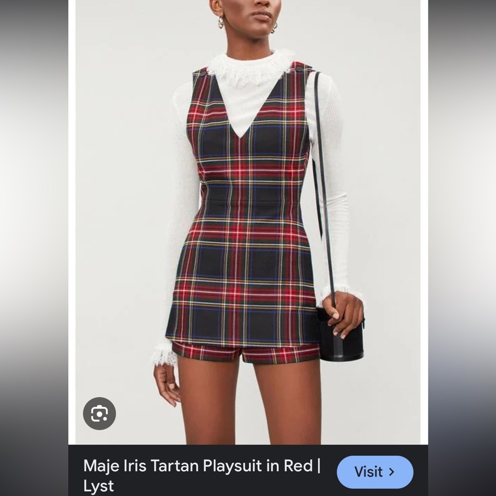 Maje Red Plaid Jumpsuit Romper
